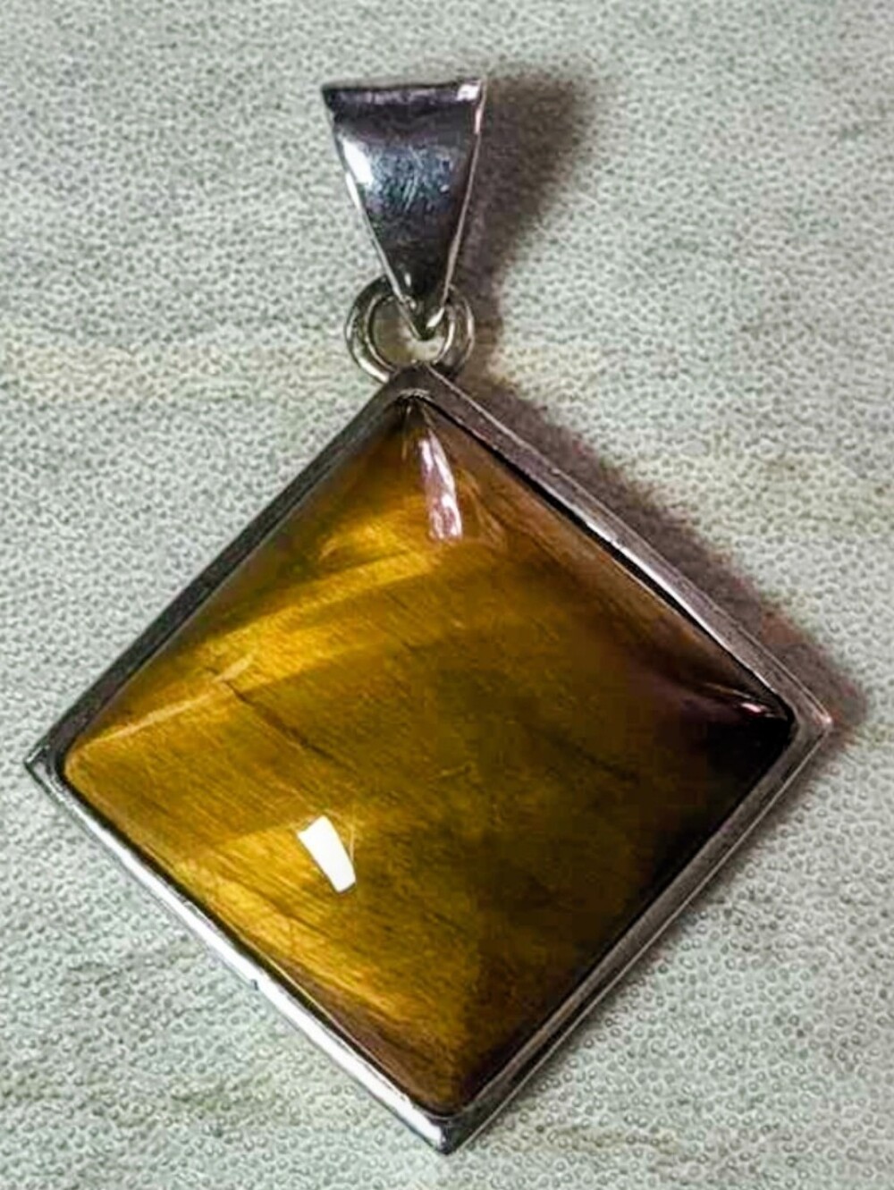 ​Estate 925 Sterling Silver Tiger's Eye Sugarloaf Statement Pendant Vintage